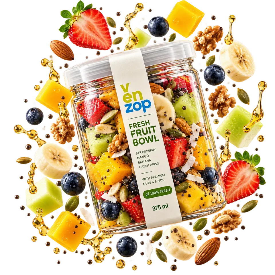 Venzop Fresh Fruit Bowl — Strawberry, Mango, Banana, Green Apple